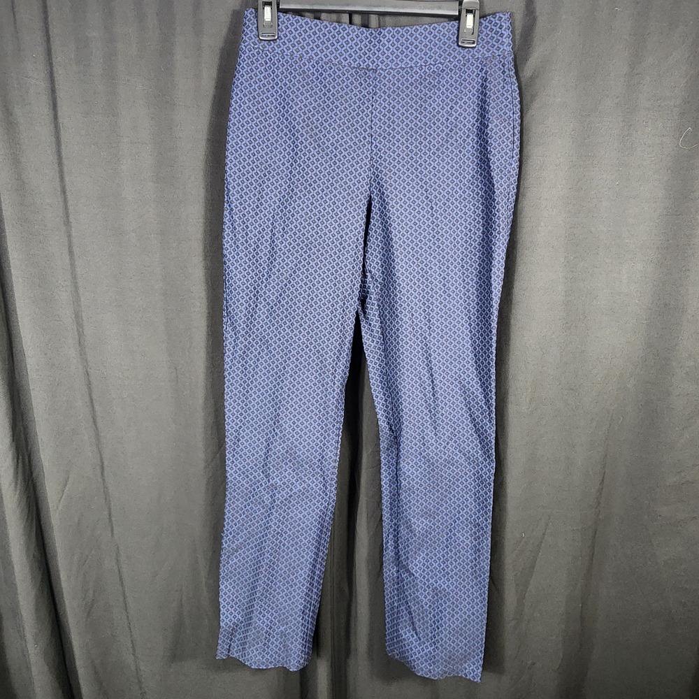 Berkley Jensen Millennium Pant Navy Blue Geometric Diamond Print Tummy Control M